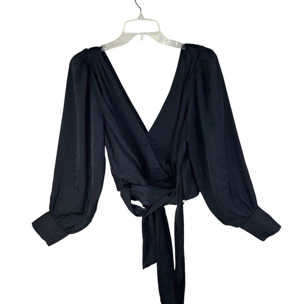 Banana Republic Black Cropped Wrap‎ Blouse Size 12 NWT $80